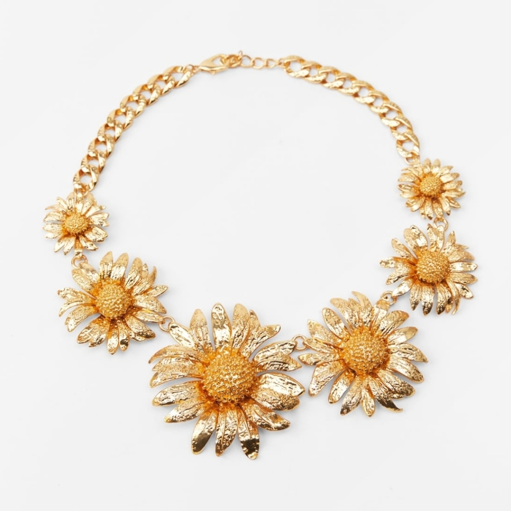Zara Dausy Golden Sunflower Flower Necklace 4763/162 New